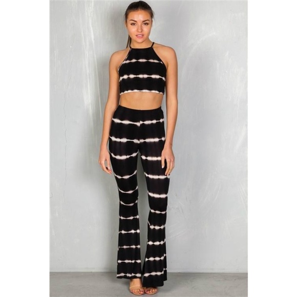 Tops - Black And Ivory Two Piece Tie Dye Bohemian Set